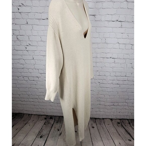 Free People Beige Plunge Long Sleeve Side Slits Maxi Sweater Dress Size Medium M - Picture 14 of 15